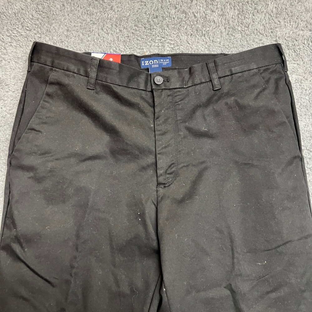 IZOD Chino Pants Mens 38x29 Black Straight Fit Stretch NEW Casual Formal - Picture 2 of 10